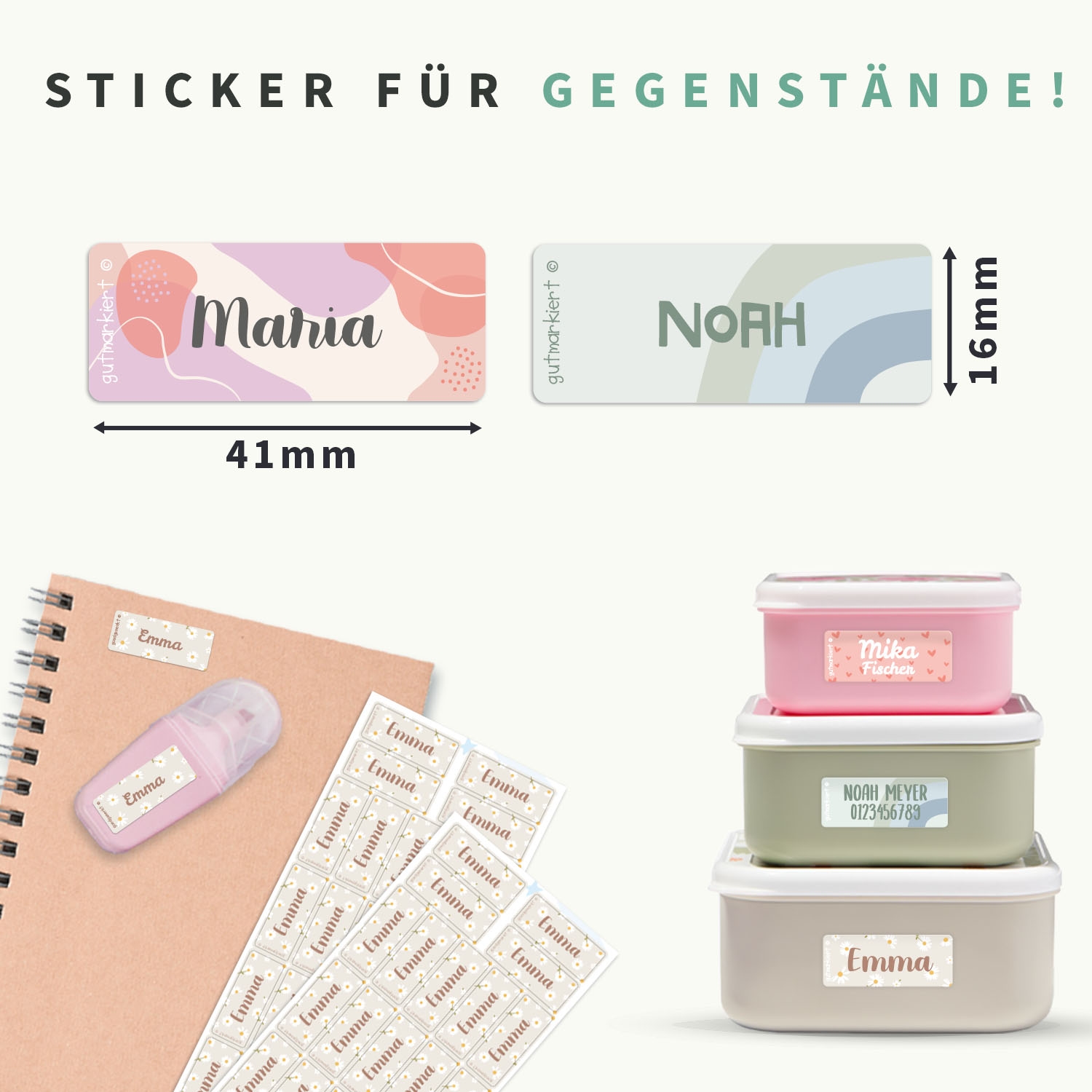 Kleine Design Namensaufkleber